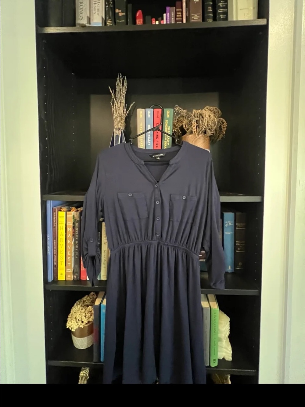 41 Hawthorn Navy Button-Front Long Sleeve Midi Dress